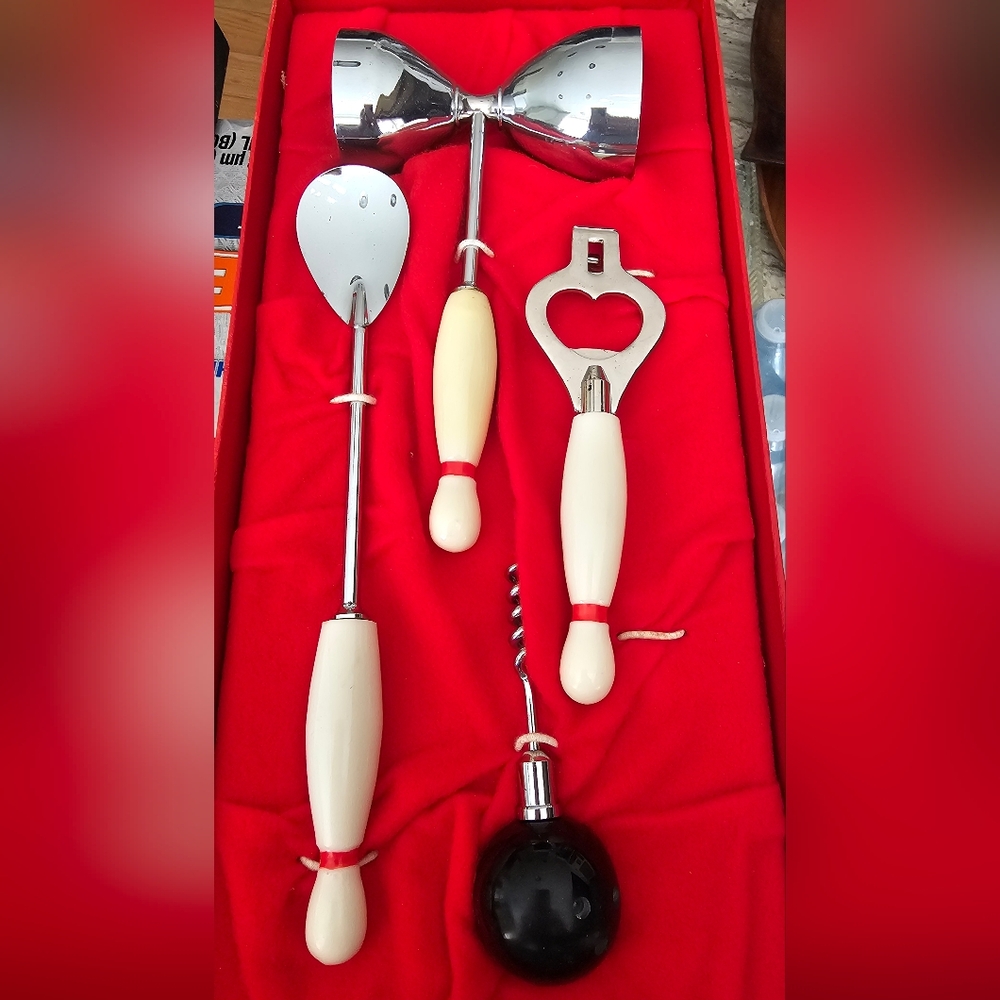Vintage Bar Tool Set with White Handles